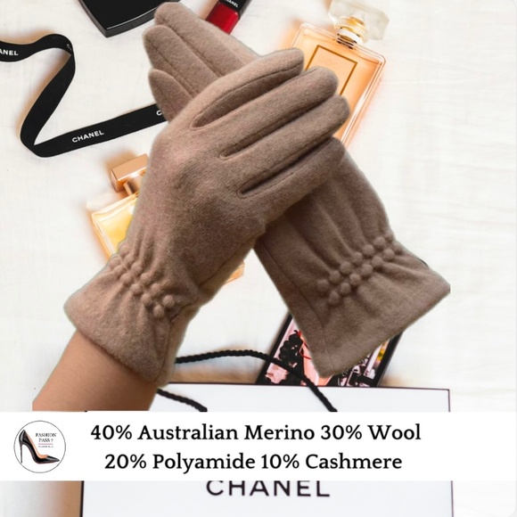 Cashmere & Wool Blend Gloves Accessories - Luxury Cashmere Merino Wool Gloves Classic Beige Driving Winter Warm Cozy Gloves